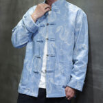 Buddha Stones Chinese New Year Jacquard Embroidery Dragon Lantern Frog-button Tang Suit Cotton Men's Jacket Shirt With Pockets Men's Jacket Shirt BS 12