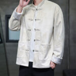 Buddha Stones Chinese New Year Kirin Print Frog-button Tang Suit Men's Jacket Shirt With Pockets Men's Jacket Shirt BS 24