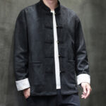 Buddha Stones Chinese New Year Kirin Print Frog-button Tang Suit Men's Jacket Shirt With Pockets Men's Jacket Shirt BS 19