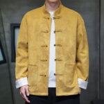 Buddha Stones Chinese New Year Kirin Print Frog-button Tang Suit Men's Jacket Shirt With Pockets Men's Jacket Shirt BS Yellow US/UK/AU46，EU56 (5XL)