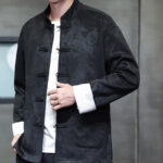 Buddha Stones Chinese New Year Kirin Print Frog-button Tang Suit Men's Jacket Shirt With Pockets Men's Jacket Shirt BS 16