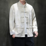 Buddha Stones Chinese New Year Kirin Print Frog-button Tang Suit Men's Jacket Shirt With Pockets Men's Jacket Shirt BS 28