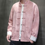 Buddha Stones Chinese New Year Kirin Print Frog-button Tang Suit Men's Jacket Shirt With Pockets Men's Jacket Shirt BS LightPink US/UK/AU46，EU56 (5XL)