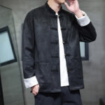 Buddha Stones Chinese New Year Kirin Print Frog-button Tang Suit Men's Jacket Shirt With Pockets Men's Jacket Shirt BS 20
