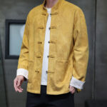 Buddha Stones Chinese New Year Kirin Print Frog-button Tang Suit Men's Jacket Shirt With Pockets Men's Jacket Shirt BS 6