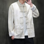 Buddha Stones Chinese New Year Kirin Print Frog-button Tang Suit Men's Jacket Shirt With Pockets Men's Jacket Shirt BS 27