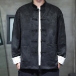 Buddha Stones Chinese New Year Kirin Print Frog-button Tang Suit Men's Jacket Shirt With Pockets Men's Jacket Shirt BS 14