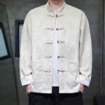 Buddha Stones Chinese New Year Kirin Print Frog-button Tang Suit Men's Jacket Shirt With Pockets Men's Jacket Shirt BS Ivory US/UK/AU46，EU56 (5XL)