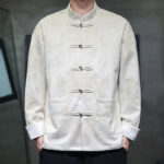 Buddha Stones Chinese New Year Kirin Print Frog-button Tang Suit Men's Jacket Shirt With Pockets Men's Jacket Shirt BS 22
