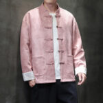 Buddha Stones Chinese New Year Kirin Print Frog-button Tang Suit Men's Jacket Shirt With Pockets Men's Jacket Shirt BS 36