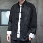 Buddha Stones Chinese New Year Kirin Print Frog-button Tang Suit Men's Jacket Shirt With Pockets Men's Jacket Shirt BS 15