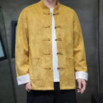 Buddha Stones Chinese New Year Kirin Print Frog-button Tang Suit Men's Jacket Shirt With Pockets Men's Jacket Shirt BS 3