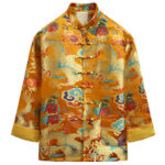 Buddha Stones Chinese New Year Dragon Embroidery Auspicious Clouds Frog-button Tang Suit Men's Jacket Shirt Men's Jacket Shirt BS Goldenrod US/UK/AU44，EU54 (4XL)