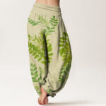 Buddha Stones Green Leaves Branches Women's Elastic Waist Harem Pants - image 2