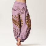 Buddha Stones Green Leaves Branches Women's Elastic Waist Harem Pants - image 6