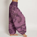 Buddha Stones Dragon Auspicious Clouds Women's Elastic Waist Harem Pants - image 10