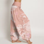 Buddha Stones Pink And White Lotus Women's Elastic Waist Harem Pants - image 3
