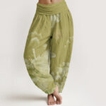 Buddha Stones Pink And White Lotus Women's Elastic Waist Harem Pants - DarkKhaki - US22，UK/AU26，EU54 (6XL) - image 8