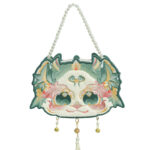 Buddha Stones Double-sided Mythical Beast Bai Ze Embroidery Pearl Chain Tassel Shoulder Bag Crossbody Bag Crossbody Bag&Shoudler Bag BS 5