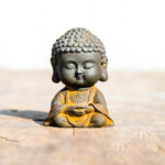 Buddha Stones Small Meditating Buddha Iron Powder Rust Cast Resin Statue Home Decoration Decorations BS Meditation Buddha 9*6.4*5.2cm