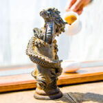 Buddha Stones Handmade Flying Dragon Around The Pillar Iron Powder Rust Cast Resin Statue Home Decoration Decorations BS 10