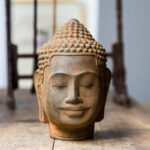 Buddha Stones Closed Eyes Contemplation Meditating Buddha Head Iron Powder Rust Cast Resin Statue Home Decoration Decorations BS Buddha 17.5*10*11cm