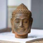 Buddha Stones Closed Eyes Contemplation Meditating Buddha Head Iron Powder Rust Cast Resin Statue Home Decoration Decorations BS 1