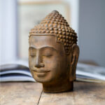 Buddha Stones Closed Eyes Contemplation Meditating Buddha Head Iron Powder Rust Cast Resin Statue Home Decoration Decorations BS 12
