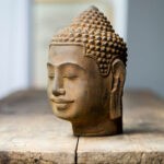 Buddha Stones Closed Eyes Contemplation Meditating Buddha Head Iron Powder Rust Cast Resin Statue Home Decoration Decorations BS 7
