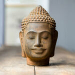 Buddha Stones Closed Eyes Contemplation Meditating Buddha Head Iron Powder Rust Cast Resin Statue Home Decoration Decorations BS 14