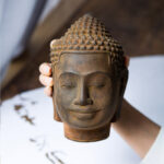 Buddha Stones Closed Eyes Contemplation Meditating Buddha Head Iron Powder Rust Cast Resin Statue Home Decoration Decorations BS 10