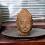 Buddha Stones Closed Eyes Contemplation Meditating Buddha Head Iron Powder Rust Cast Resin Statue Home Decoration Decorations BS 11