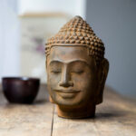 Buddha Stones Closed Eyes Contemplation Meditating Buddha Head Iron Powder Rust Cast Resin Statue Home Decoration Decorations BS 8