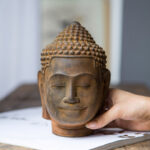 Buddha Stones Closed Eyes Contemplation Meditating Buddha Head Iron Powder Rust Cast Resin Statue Home Decoration Decorations BS 9