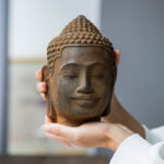 Buddha Stones Closed Eyes Contemplation Meditating Buddha Head Iron Powder Rust Cast Resin Statue Home Decoration Decorations BS 4