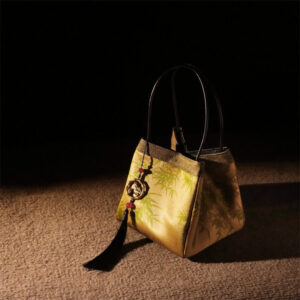 Buddha Stones Plum Flower Bamboo Branches Embroidery Tassel Xiangyunsha Silk Shoulder Bag Hangbags Shoudler Bag&Handbags BS Yellow Bamboo Leaves 16*16*16cm