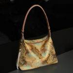 Buddha Stones Lotus Bamboo Crane Deer Butterfly Mountain Xiangyunsha Silk Song Brocade Crossbody Bag Shoulder Bag Crossbody Bag&Shoudler Bag BS Gold Tiger 26*19*10cm