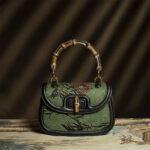 Buddha Stones Curve Flower Bamboo Handle Xiangyunsha Silk Crossbody Bag Hangbags Crossbody Bag&Handbags BS 1