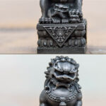 Buddha Stones Handmade Lion Fu Foo Dogs Iron Powder Rust Cast Resin Statue Ward Off Evil Protection Home Decoration Decorations BS 11