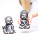 Buddha Stones Handmade Ksitigarbha Kwan Yin Guanyin Avalokitesvara Tathagata Iron Powder Rust Cast Resin Statue Home Decoration Decorations BS 37