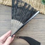 Buddha Stones Retro Leaves Flower Silk Handheld Bamboo Folding Fan Folding Fan BS 7