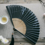 Buddha Stones Firefly Bamboo Leaves Pattern Tassels Handheld Bamboo Folding Fan Folding Fan BS 6