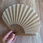 Buddha Stones Retro Solid Color Shell Shape Handheld Bamboo Folding Fan Folding Fan BS Wheat 22cm