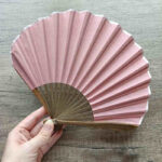 Buddha Stones Retro Solid Color Shell Shape Handheld Bamboo Folding Fan Folding Fan BS LightPink 22cm