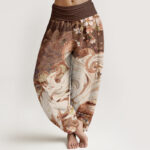 Buddha Stones Fox Cherry Blossoms Women's Elastic Waist Harem Pants - SaddleBrown - US22，UK/AU26，EU54 (6XL) - image 5