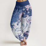 Buddha Stones Fox Cherry Blossoms Women's Elastic Waist Harem Pants - Navy - US22，UK/AU26，EU54 (6XL) - image 8