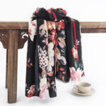 Buddha Stones Tibetan Blooming Rose Peony Flower Print Shawl Fall Winter Cozy Warm Scarf Wrap Tibetan Shawl BS Black 190*65cm