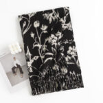 Buddha Stones Tibetan Shawl Blooming Flower Branches Print Tassels Fall Winter Cozy Warm Scarf Wrap Tibetan Shawl BS Black Upward Flower 180*65cm