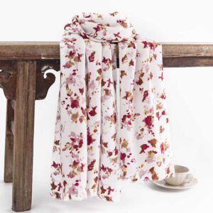 Buddha Stones Tibetan Floral Falling Leaves Print Shawl Fall Winter Cozy Warm Travel Scarf Wrap Tibetan Shawl BS White 190*65cm
