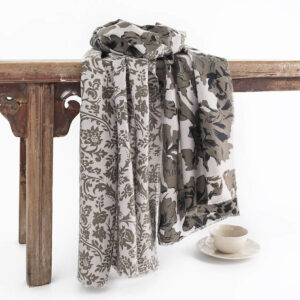 Buddha Stones Tibetan Plants Flowers Print Pattern Shawl Fall Winter Cozy Warm Travel Scarf Wrap Tibetan Shawl BS WhiteSmoke Gray 190*65cm